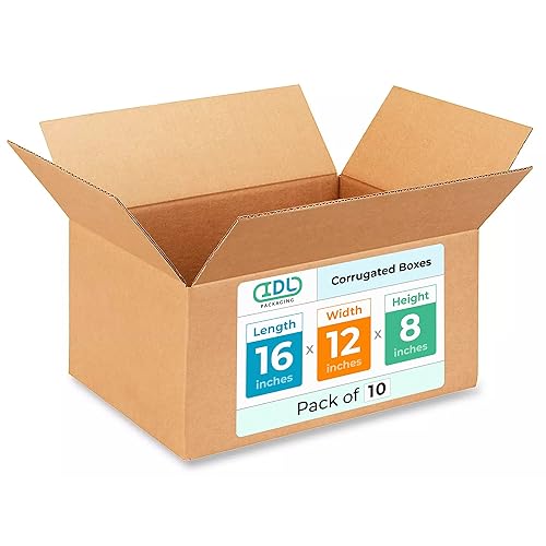 Medium Shipping & Moving Boxes 16x12x8 inches (10-Pack) - Extra Strength 200 lb vs Regular - Corrugated Boxes for Packaging Moving and Delivering - Package Box - Carton Box by IDL Packaging