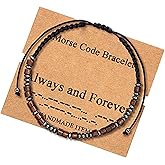 Inspirational Morse Code Hematite Obsidian Bead Bracelet Adjustable Braide Cord Rop Wrap Bracelet for Women Men Mother Friend Handmade Card Friendship Graduation Jewelry Gift