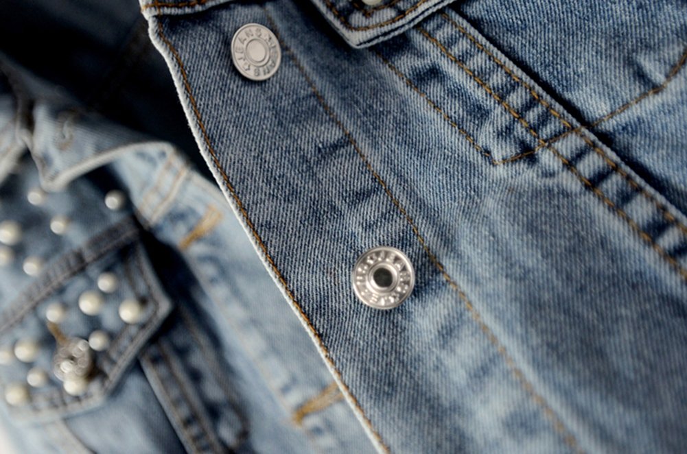 LifeShe Women's Embroidered Pearl Denim Jean Jacket Coat