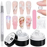 2PCS Solid Builder Gel Kit, Clear and White 3D Sculpting Gel Non-Sticky Hand Carving Gels with Silicone Pen Hard Gels for Nails Molding 3D Flowers Nail Design Manicure-15G/0.5fl.oz