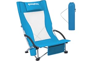 KingCamp Folding Backpack Beach Chair, Sturdy & Lightweight High Back Camping Chair with Headrest, Cup Holder, Seatback Pocket, for Outdoor Sand