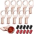 XHF 10PCS 8 AWG-3/8 Heavy Duty Battery Lugs with 3:1 Heat Shrink Tubing, Ring Terminals Battery Cable Ends Copper Eyelets Electrical Battery Connectors