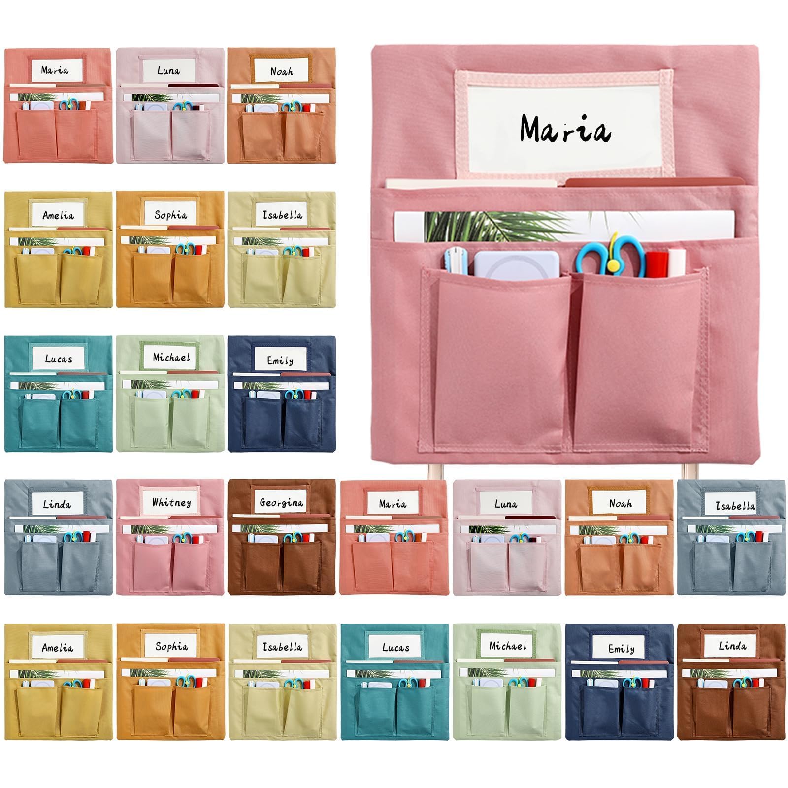 Photo 1 of 24 Pcs Chair Pockets for Classroom 14 x 13 inch Seat Sacks with Name Tag for Classroom Chairback Pocket Chart K-2 Multi Pockets Chairs Seat Back Organizer for Elementary School Home Supplies(Boho)