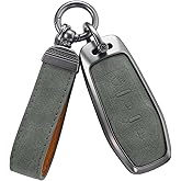 YO&YOYE Compatible with Ford Key Fob Cover with Keychain Leather Key Case Protector (Model3, Green)