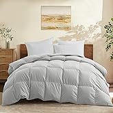 Joysoul Queen Size (88"x 88") Down Comforter - All Season Ultra Soft Goose Down & Feather Fiber Fill, Luxury Hotel Light Gray Duvet Insert with Corner Tabs (88" X 88")