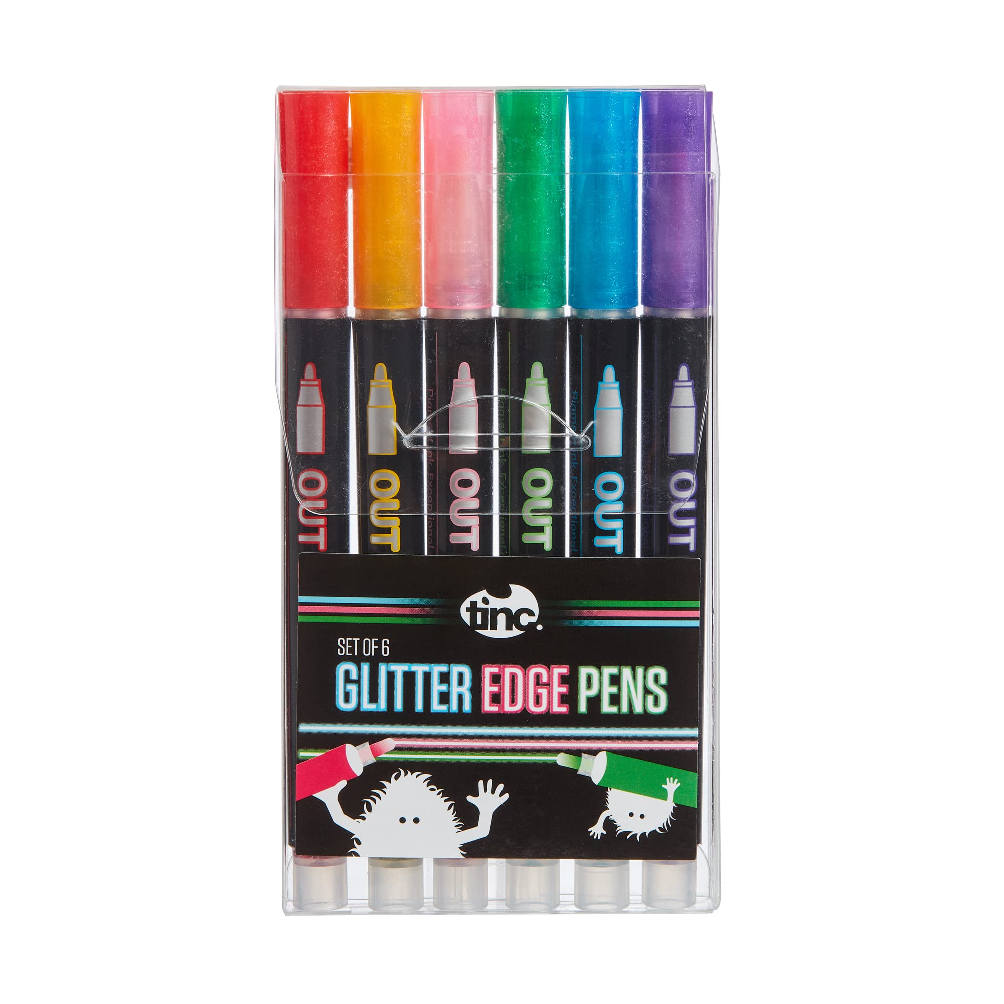 Tinc Sparkly Glitter Edge Pen Set for Kids to use at School & Home - Pack of 6, Multicolor — image 1