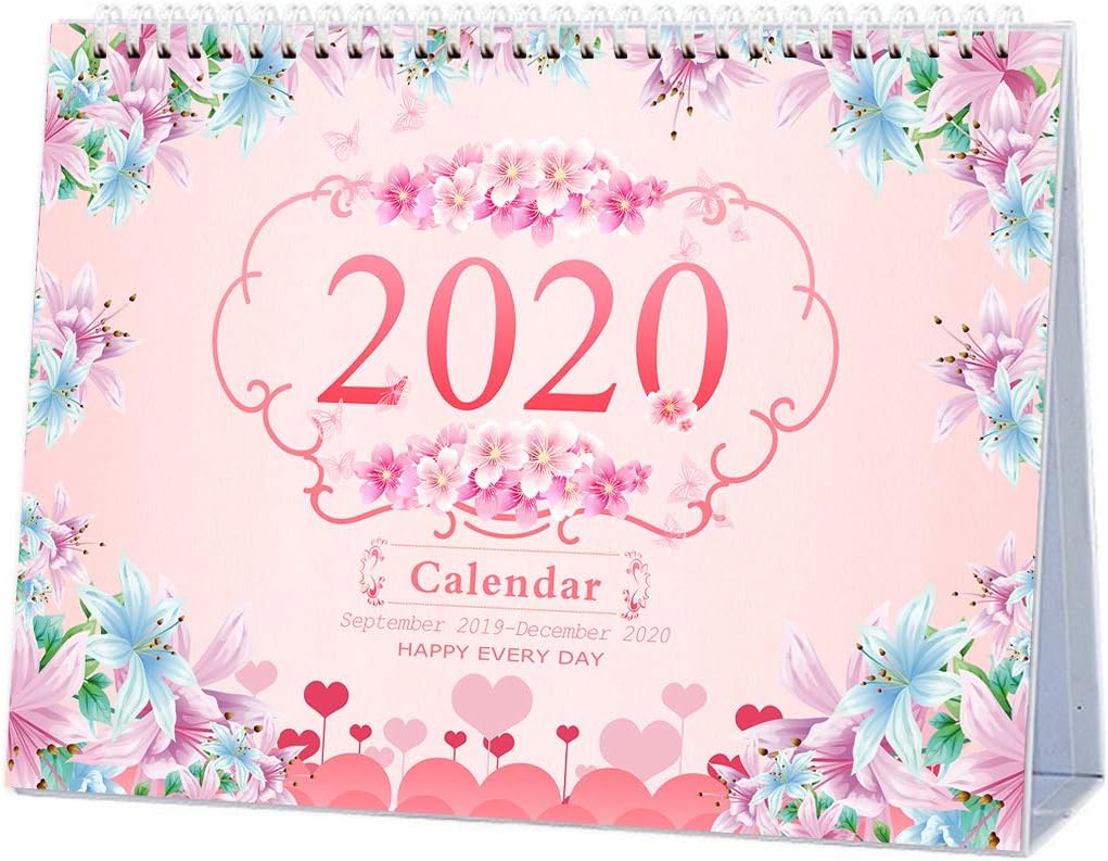 September 2019 to December 2020 Stand up Desk Calendar, Twin-Wire Binding, Desktop Calendar Monthly Planner Daily Calendar Planner for School, Classroom, Office, Home Use