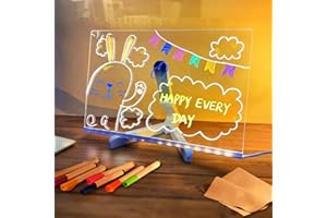 DRUAGERY Led Drawing Board,Lighted Acrylic Dry Erase Includes 7 Markers,Copy Drawings,Wipe,LED Note Board for Kids with Stand & Hanging Chain for Gifts/Brithday/School (11.81 × 15.75 inches)