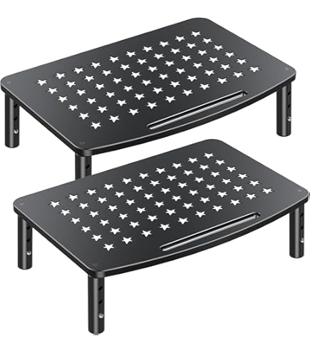 DQCGLY 2-Pack Monitor Stand Riser – 3 Height Adjustable, Metal Mesh Platform With Airflow Vents For Laptop, Monitor, PC, Printer (Black) - View #4