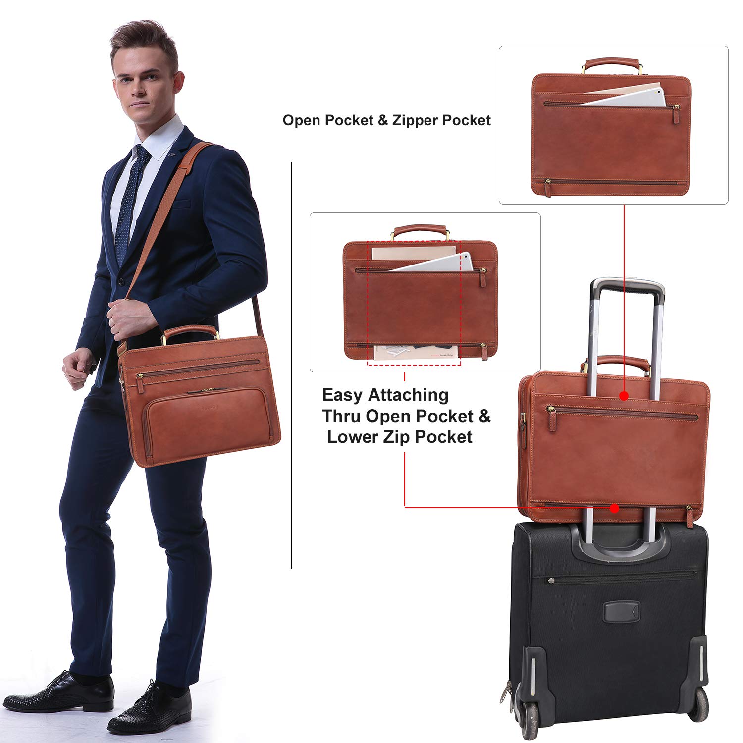 Banuce Full Grains Italian Leather Briefcase for Men 14 Inch Laptop