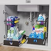 COSLiiCO 2 Pack Under Sink Organizers, Height Adjustable Under Sink Organizers And Storage, 2 Tier Pull Out Drawer Sturdy Metal Cabinet Organizer For Kitchen Bathroom Pantry