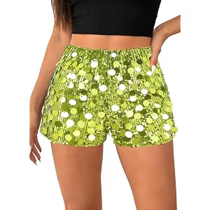 Elenint Womens Sparkly Sequins Shorts High Waist | Glitter, Loose A-Line, Casual Hotpants, Rave Dance Clubwear Night-Out Outf