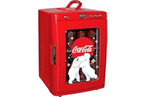 KOOLATRON Coca-Cola Polar Bear 28 Can Cooler/Warmer w/ 12V DC and 110V AC Cords, 25L (28 qt) Portable Mini Fridge w/Display Window, Travel Refrigerator for Snacks Lunch Drinks, Desk Home Office Dorm, Red
