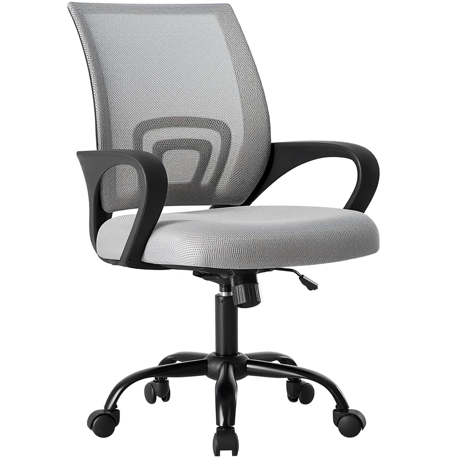 OLIXIS Office Desk Chair - Ergonomic Mid Back with Lumbar Support & Rocking Mode, Height Adjustable with Fixed Armrest, Storage Back for Computer, Gaming, Conference, Meeting Room, 360° Swivel, Grey Image