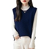 Chanyarn Women's 100% Merino Wool Sweater Vest 2025 Fall Winter Vintage Cable Crew Neck Sleeveless Knit Sweater Vest