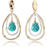 Turquoise Gold Hoop Earrings for Women,Turquoise Large Oval Drop Dangle Western Stylish Silver Earrings Jewelry