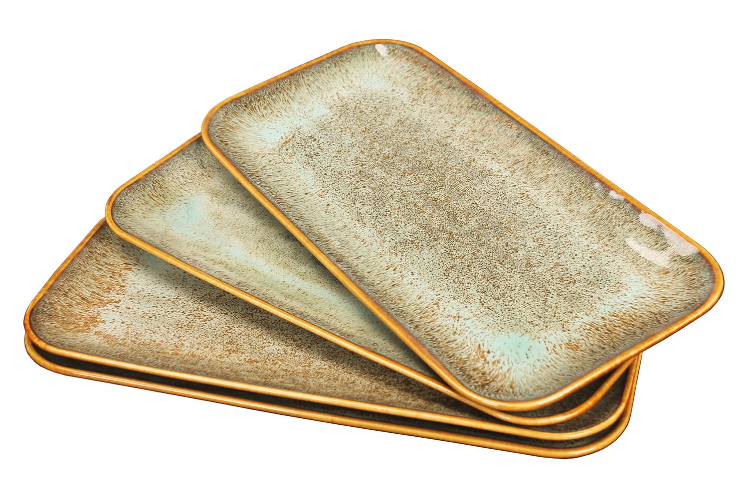 jinsongdafa Ceramic Dinner Plates Set, Set of 4, for Platter Tray Serving Plate - Microwave Oven & Dishwasher Safe,Scratch Resistant,Dinnerware Kitchen Porcelain Serving Dishes, Brown Rectangular