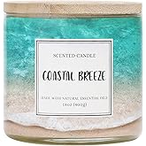 Coastal Breeze Scented Candle, 14 oz Summer Ocean Beach Candle Gift for Women and Men, Natural Soy Wax, 3 Wicks, Up to 40 Hours Burning Time