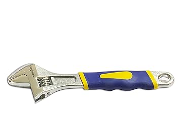 GOODYEAR ADJUSTABLE WRENCH 8 (200mm) with HEAVY DUTY COMFORTABLE GRIP (YELLOW AND BLUE) - high grade steel with Nickle Chrome finish