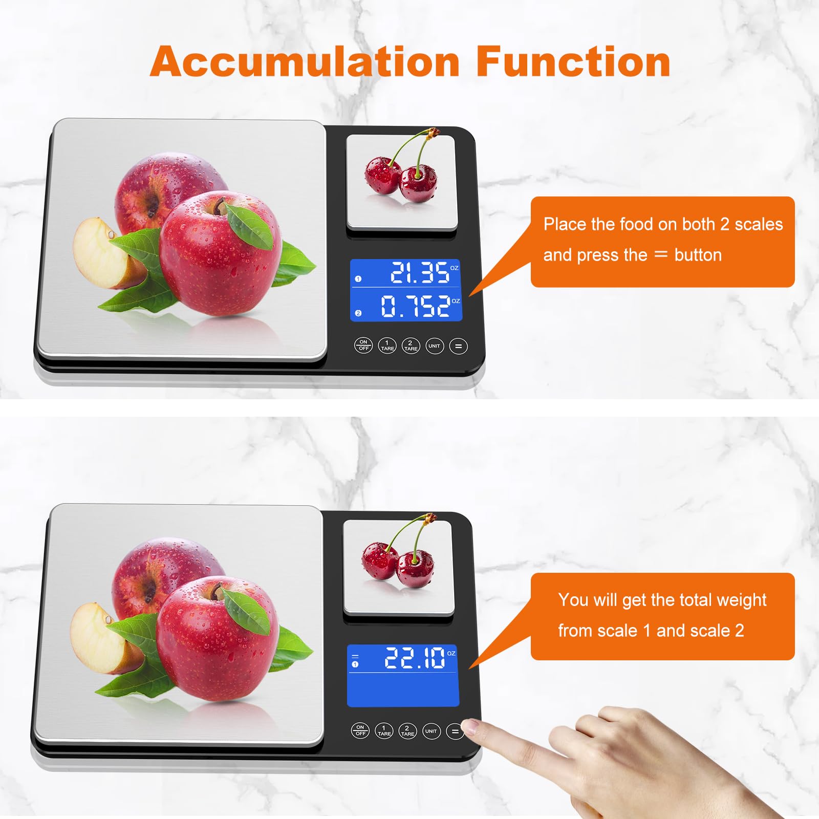 0.001oz/33lbs Dual Platform Food Kitchen Scales Digital Weight Grams and Ounces, Two Precisions Kitchen Scale for Sourdough Bread, Baking and Cooking with 7 Units Tare, Accumulation Functions
