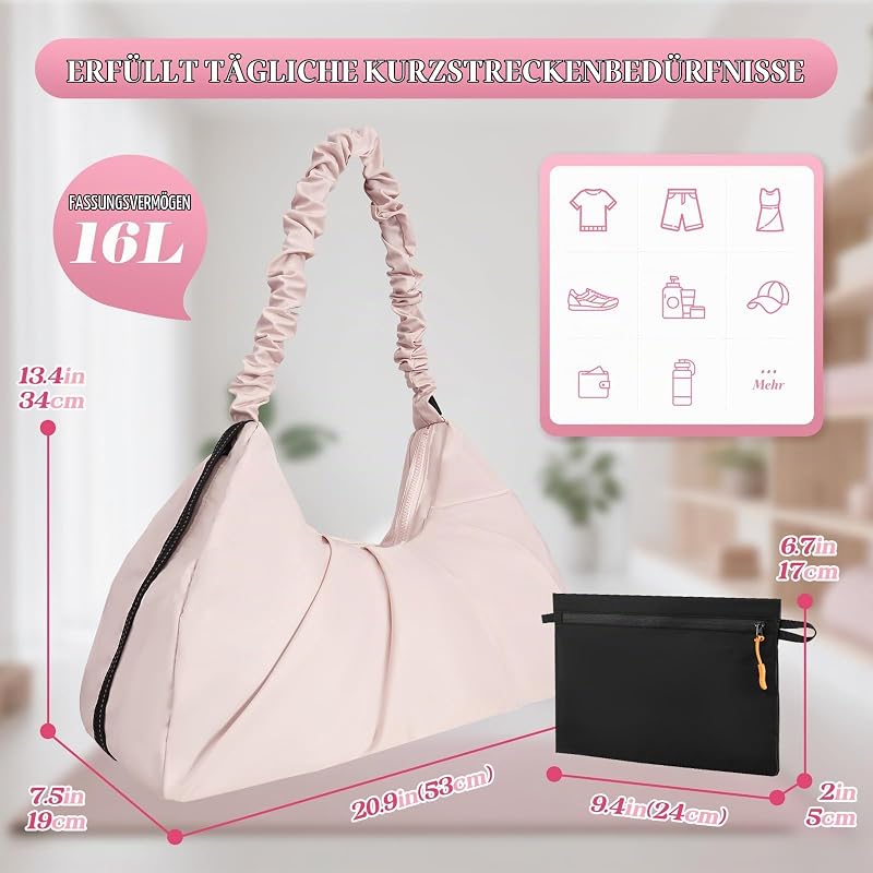 Kleine Fitness-Tasche für Frauen mit Schuhfach & Nass Tasche, 16L Leichtgewicht Reise Carry-on Weekender, wasserdichte Tasche mit Yoga-Matte Halter