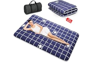 Kiseely Japanese Futon Mattress, Foldable Tatami Mat Portable Dormitory Sleeping Pad with Bag & Strap, Floor Mattress Thicken Sleeping Mattress Roll up Camping Mattress (Blue Star, 48"X80")