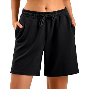 Fawarior Women's Sweat Bermuda Shorts with Pockets Comfy Gym Lounge Shorts | Loose Fit, Drawstring Waist, Baggy Wide Leg, But