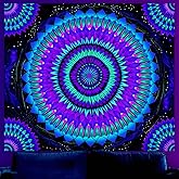 WEBEEDY Mandala Glow in The Dark Tapestry Black Light Bohemian Aesthetic Tapestry UV Reactive Boho Flower Wall Hanging Poster Backdrop for Bedroom Living Room Dorm Decor,59"X51"/150X130cm