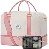 Weekender Travel Duffle Bag for Women: Overnight Bags with Shoe Compartment Carry on Bags for Airplanes with Toiletry Bag Yoga Gym Bag with Wet Pocket Travel Duffel Tote Bag Hospital Bag Pink Beige