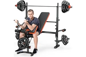 XDDIAS Weight Bench, 770LBS Bench Press Set with Leg Extension, 6 in 1 Olympic Weight Bench for Home Gym, Adjustable Workout Bench with Rack & Preacher Pad, Flat Incline Bench for Weight Lifting