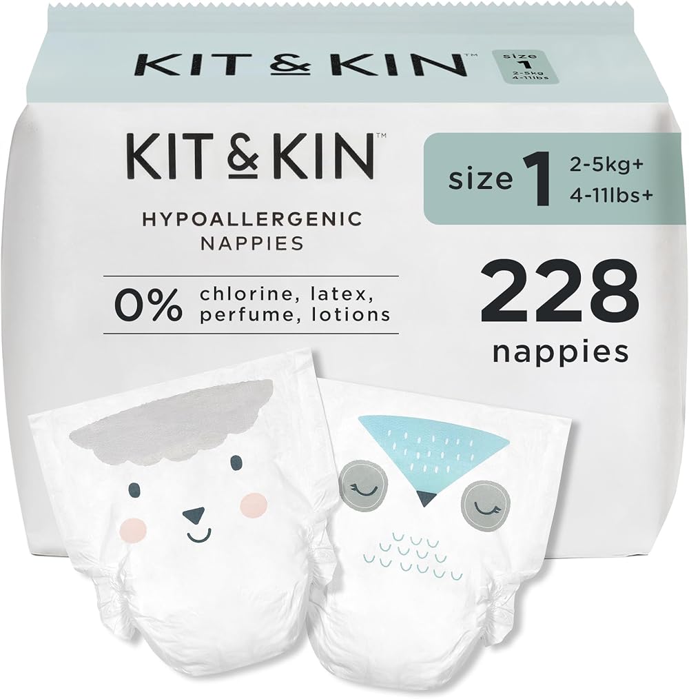 Kit & Kin Premium Nappies Size 1 Newborn 228 Nappies Pack