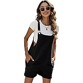 Yeokou Women's Cotton Linen Short Overalls Casual Summer Bib Shortalls with Pockets