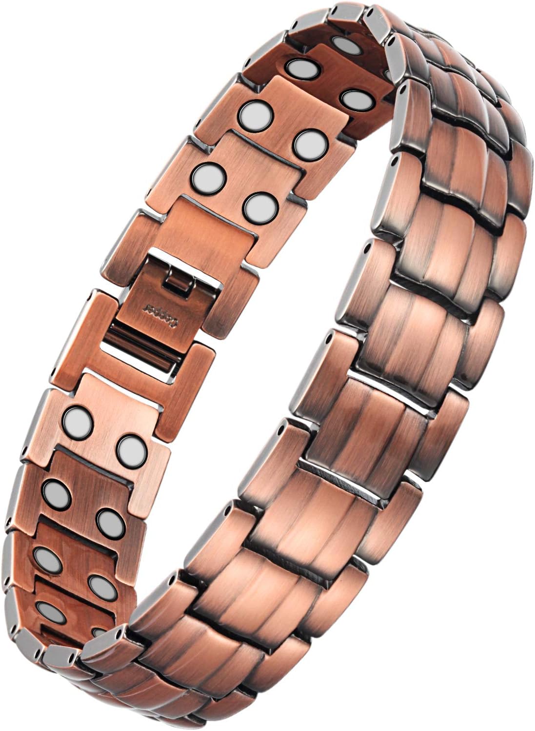 WELMAG® Mens Copper Double Row Magnetic Therapy Bracelets for Arthritis Wristband Adjustable: Health & Personal Care