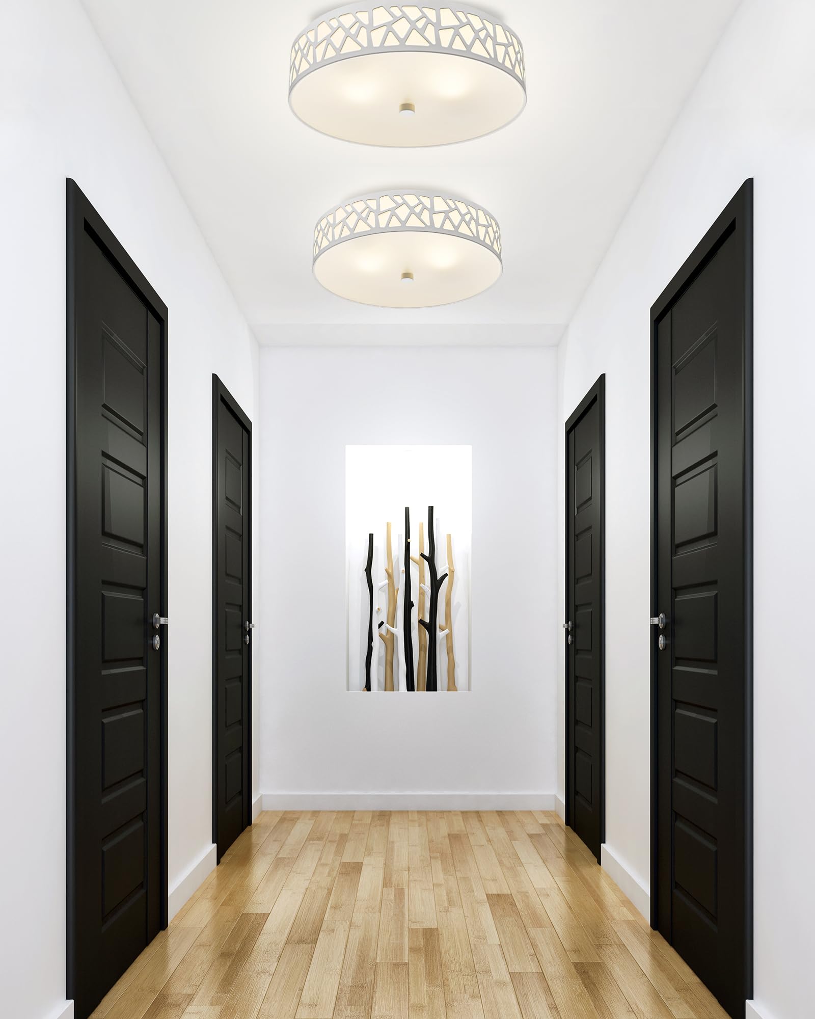 VICNIE 2-Light Flush Mount Ceiling Light, 12 inch Modern Ceiling Light Fixture with White Metal and Frosted Glass Shade for Hallway, Kitchen, Bedroom