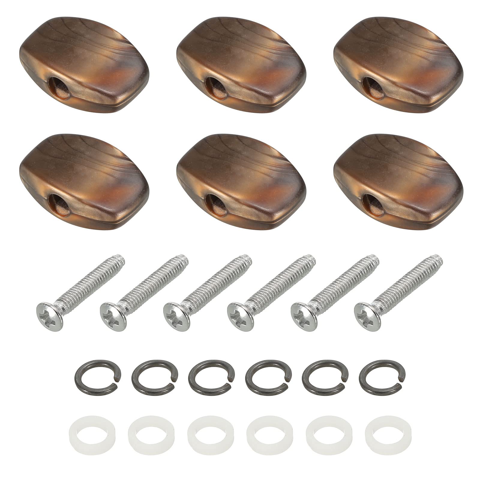 PATIKIL Guitar Tuning Peg Button Machine Head Oval Acrylic Buttons Brown for Electric/Folk/Acoustic Guitars with 6 Screws 12 Ferrules