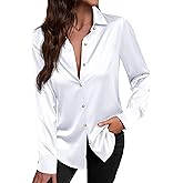 CBOO Women's Satin Button Down Shirts V-Neck Long Sleeve Tops Summer Business Office Silk Blouses Fashion Spring Shirt 2025