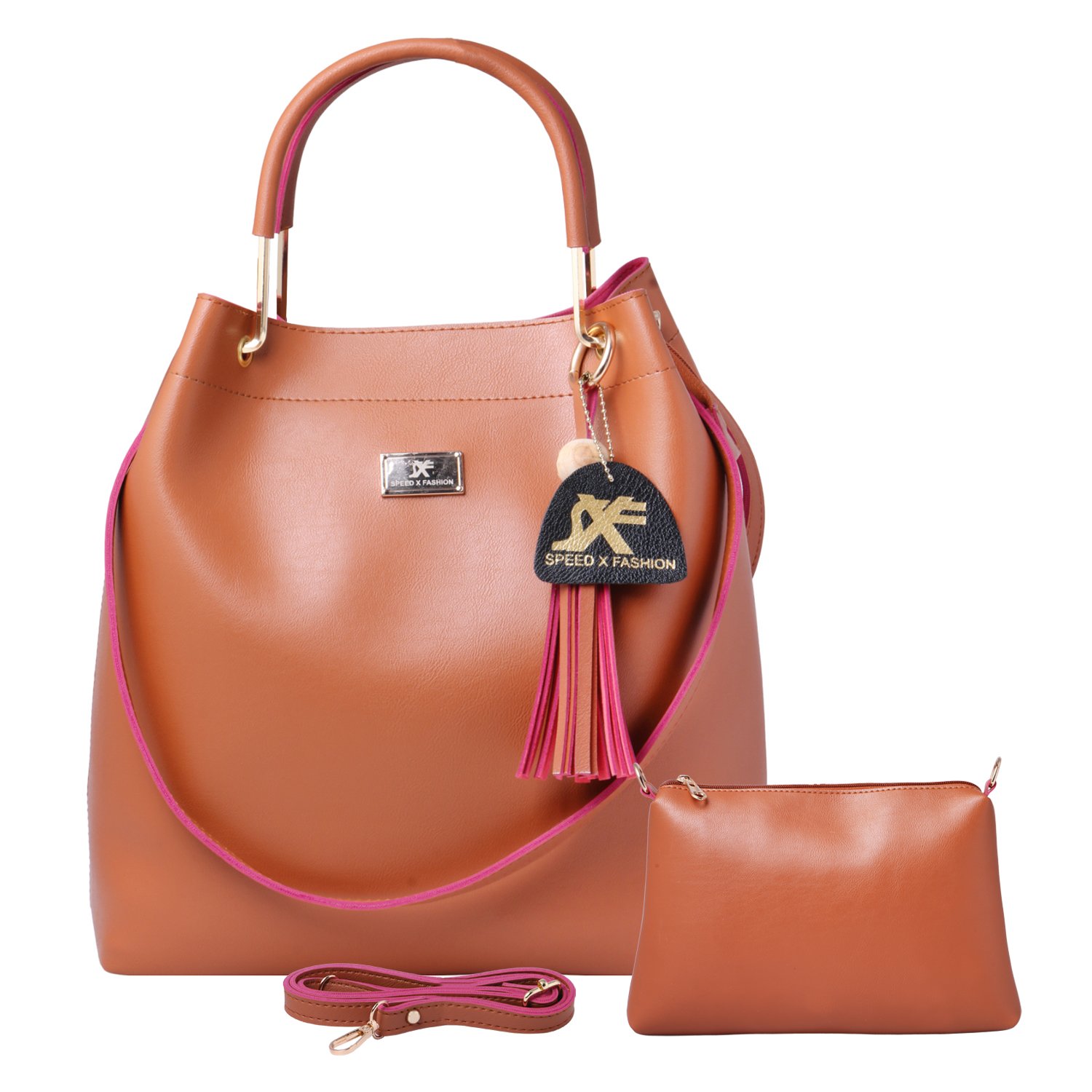 speed x fashion women's handbag and shoulder bag with sling bag combo (snty-120t tan)