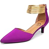 Trary Kitten Heels for Women Closed Pointed Toe Low Stiletto Heels Pumps Shoes Women Comfortable Ankle Strap Pumps 2" Heel Party Dressy Shoes