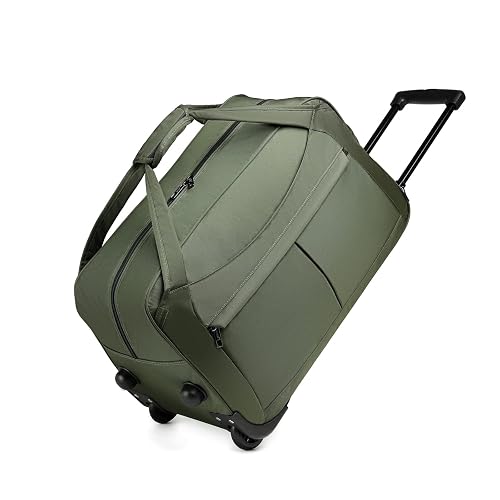 Kono Travel Carry on Hand Luggage Trolley 2 Wheeled Rolling Holdall Duffel Bag Foldable Weekender Bag (Green)