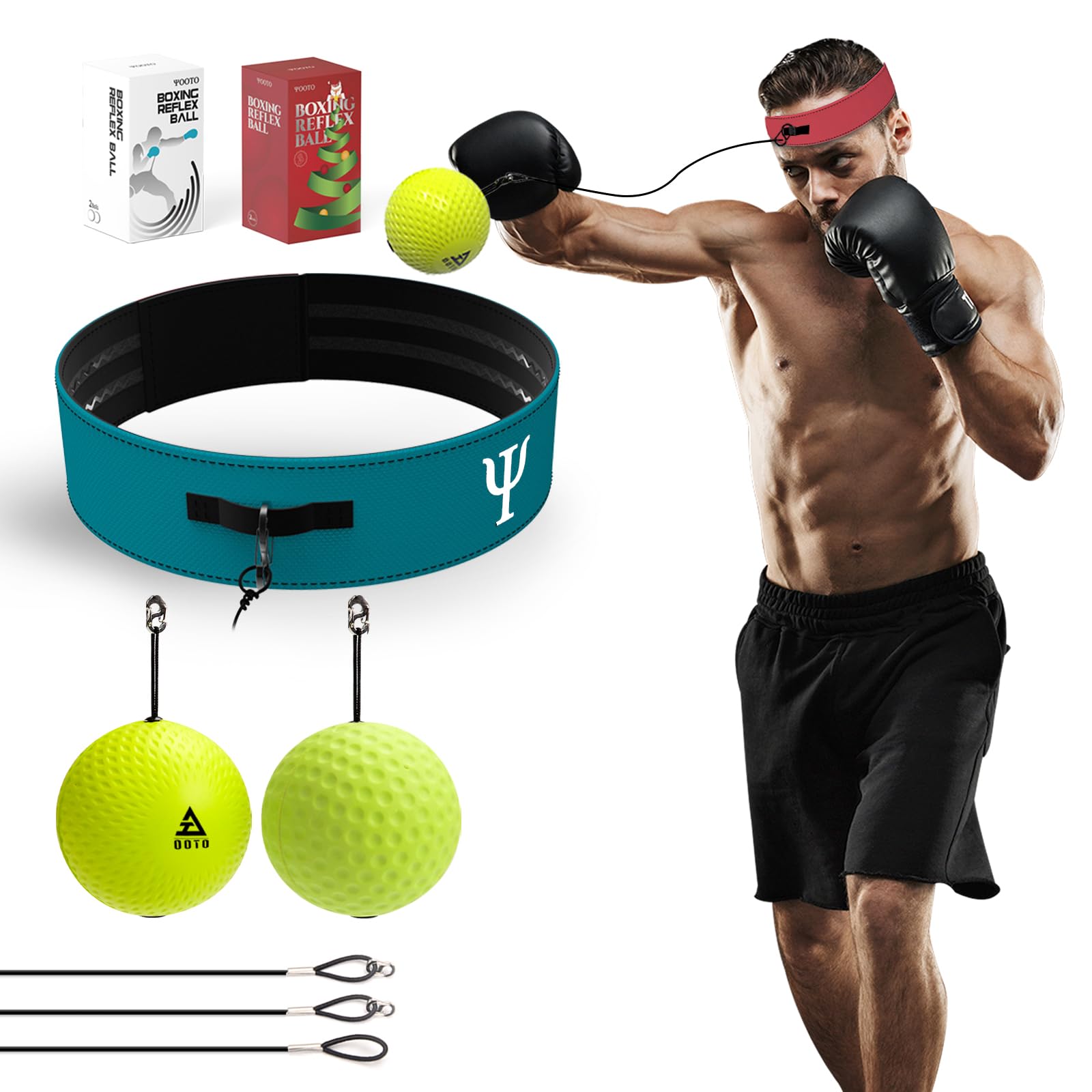 OOTO Boxing Reflex Ball, Boxing Training Ball, 2 Boxing Training Balls with Double-Layer Adjustable Headbands, mens stocking filler gifts