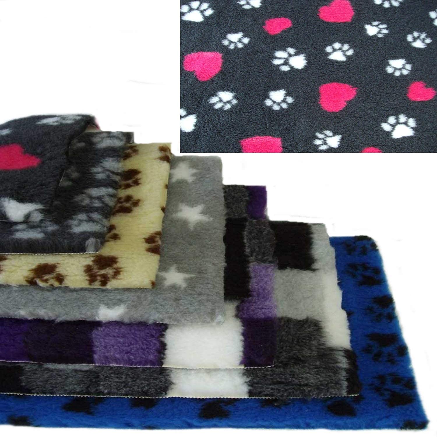 PnH Veterinary Bedding ® NON SLIP - Ribbed Rubber Backing Square,75cm x 75cm - Many Different Designs and Colours - READY TO USE, SELVAGE EDGE REMOVED (Charcoal with Pink Hearts)