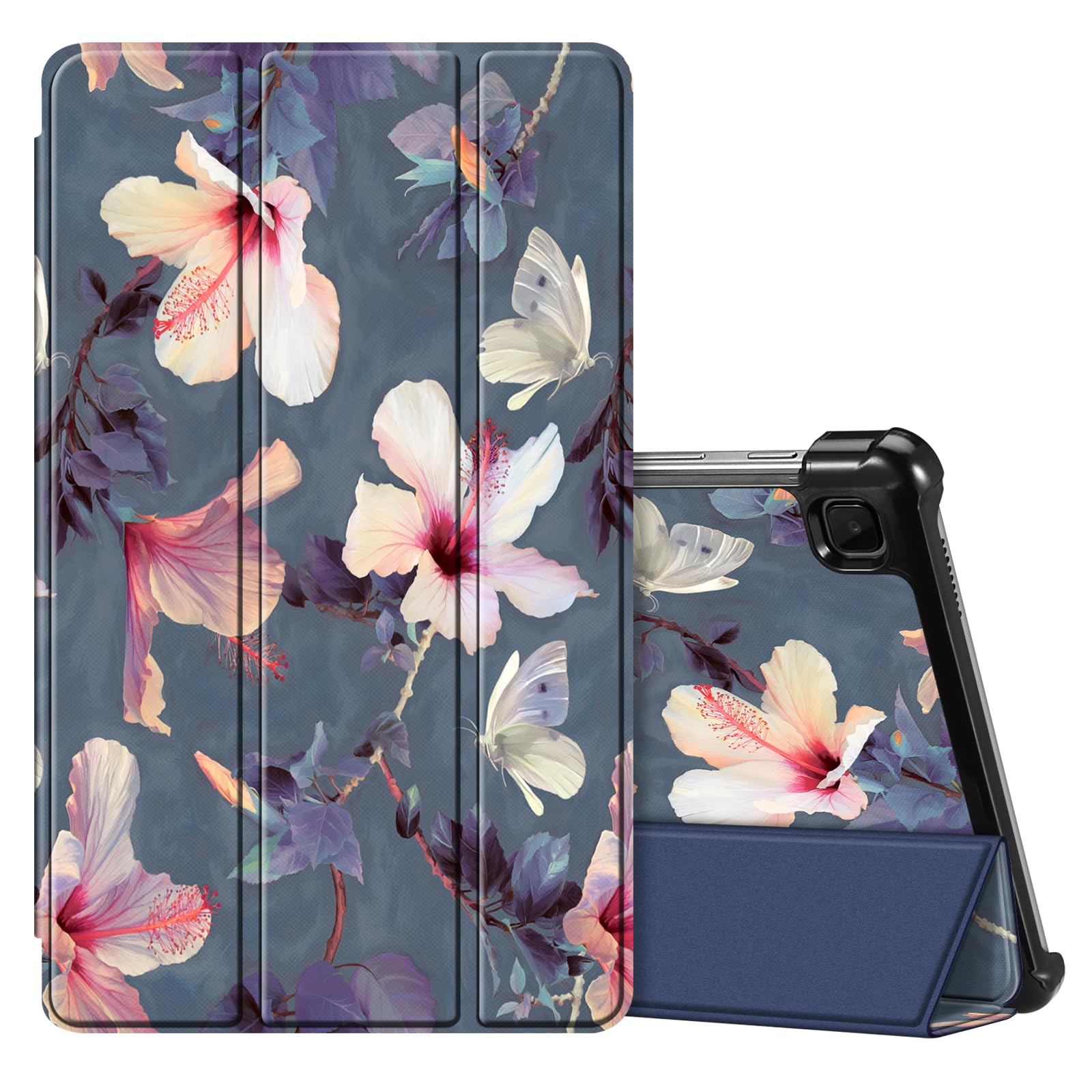 FINTIE Slim Case for Samsung Galaxy Tab A7 Lite 8.7 inch 2021 Model (SM-T220/T225/T227), Ultra Thin Lightweight Hard Back Shell Tri-Fold Stand Cover (Z- Blooming Hibiscus)