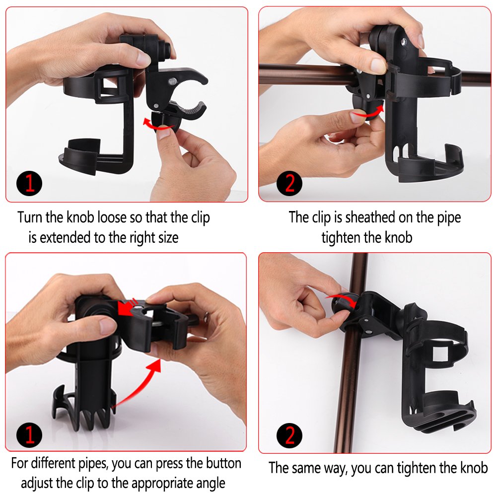 verstellbar Fahrrad Flaschenhalter Rack 360 Grad drehbar Kunststoff Stahl Flaschenhalter für Erwachsene Fahrrad, Mountain Bike, Baby Trolley, Kinder Dreirad, Regenschirm Auto (2 PCS)