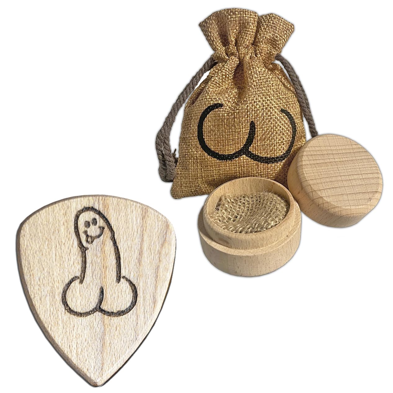 DickPicks - The All Natural, Hard Wood, Guitar Pick Plectrum Full Package with Ball Sack Gift Bag (Hard Maple Wood)