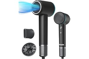 Yinole Hair Dryer Ionic Blow Dryer with Diffuser for Curly Hair, 1500W High-Speed Brushless Motor with 150,000 RPM, Fast Drying Low Noise Thermo-Control Hairdryer with Nozzle for Home Travel