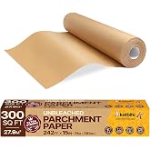 Katbite Unbleached Parchment Paper Roll, 15in x 242ft, 300 Sq.Ft, Non-Stick with Serrated Cutter for Baking, Cooking, Air Fryer