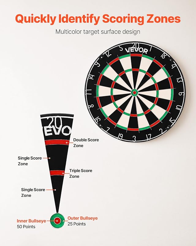 Dartscheibe 450 mm, Sisalfaser-Dartboard mit klammerfreiem Bullseye, Blade-Draht & drehbarem Zahlenring, für Party- & Spielzimmer zu Hause (Darts Nicht im Lieferumfang enthalten)
