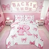 Erosebridal Initial Letter R Comforter Set Twin Size for Women Teen Girls Pink Alphabet Kids Bedding Set Romantic Dreamy Bowknot Bedding Comforter Sets Cute Kawaii Bow Princess Bed Set