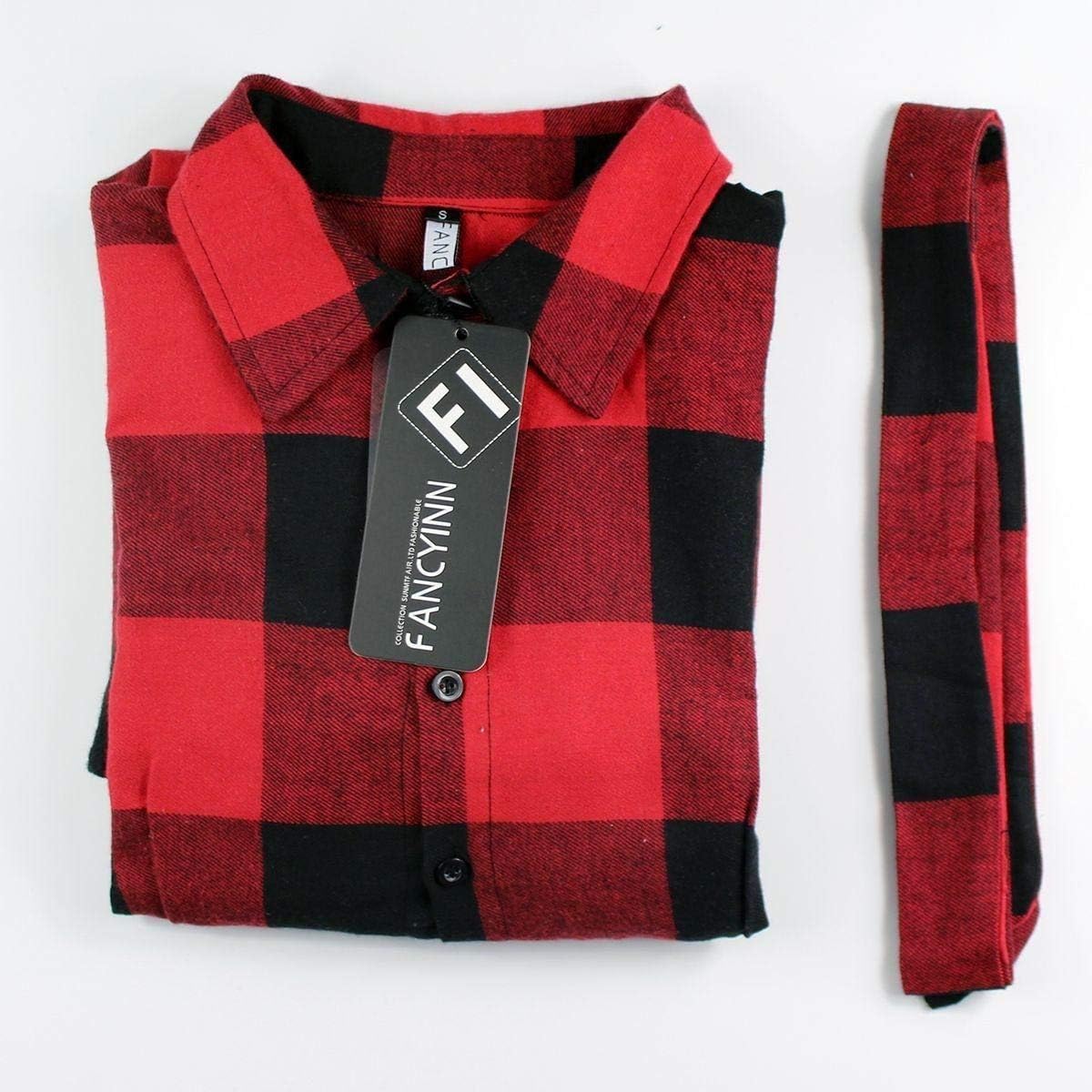 FANCYINN Women Long Sleeve Plaid Pattern Tunic Tops Shirt Casual Dress at  Women’s Clothing store