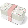 monbento - Bento Box Adult MB Original green - 2 Leakproof Compartments - Stackable Lunch Box Ideal for Work/Picnic/Sports - BPA Free Food Containers - Microwave & Dishwasher Safe - Flowers